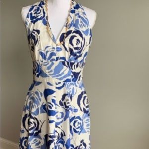 Talbots V-Neck A-Line Blue Floral Dress